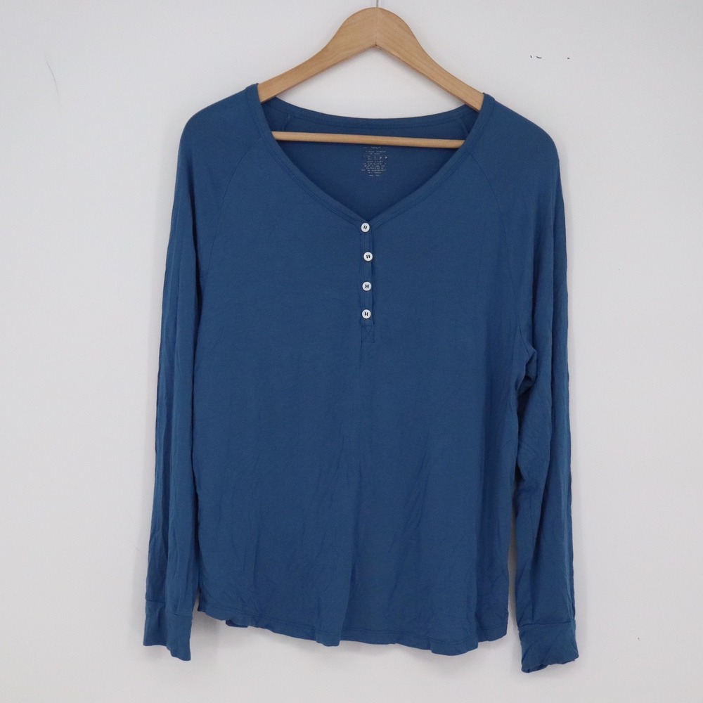 Unbranded Henley Top Womens Medium Blue Long Sleeve Button-Down Excellent